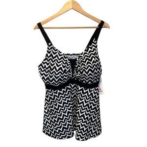 PERONA Tankini Top Plus Size 22W Swim Top Black White Geometric Swimsuit NWT